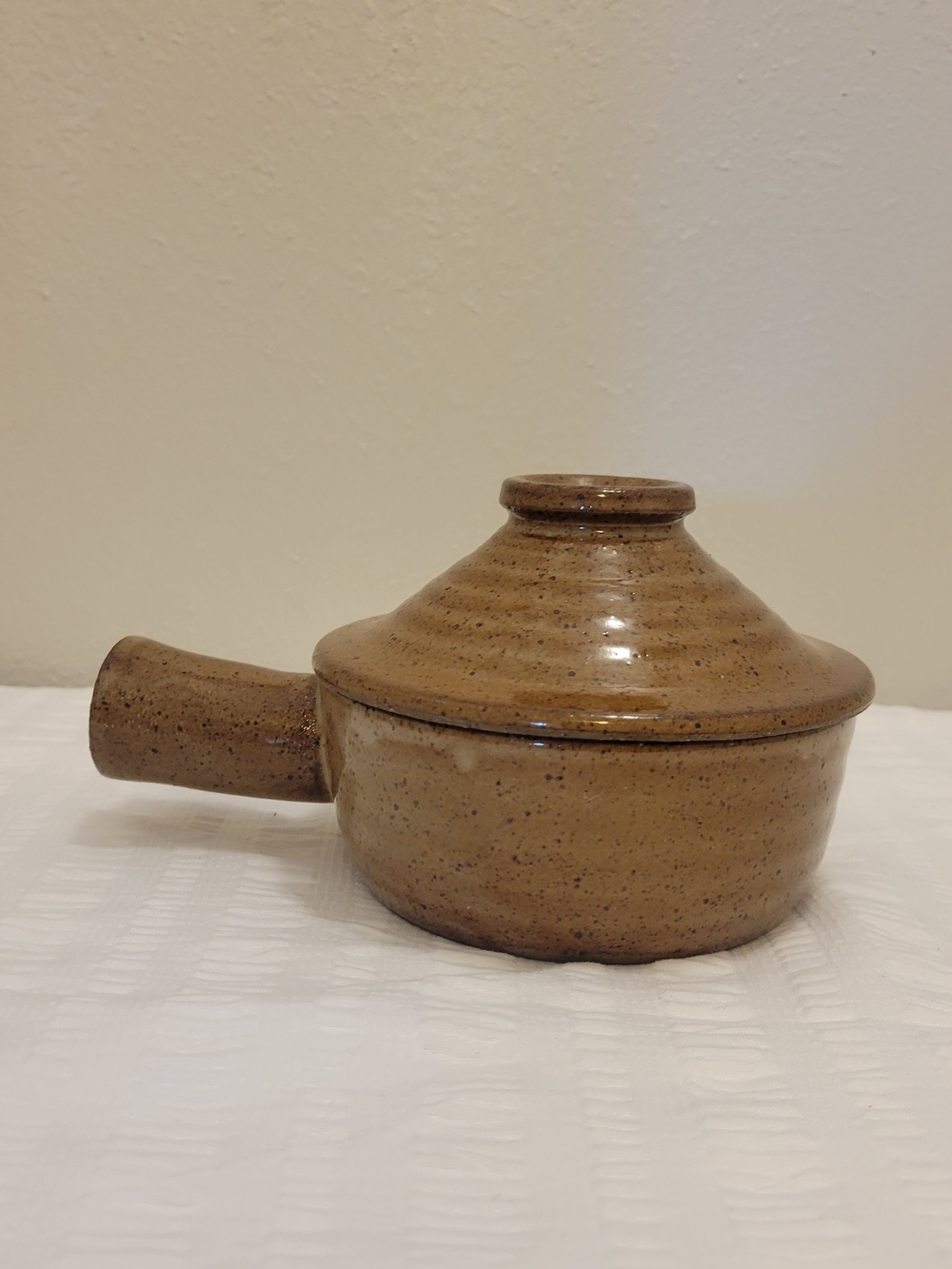 Stoneware Lidded Casserole with Side Handle - Speckled Taupe